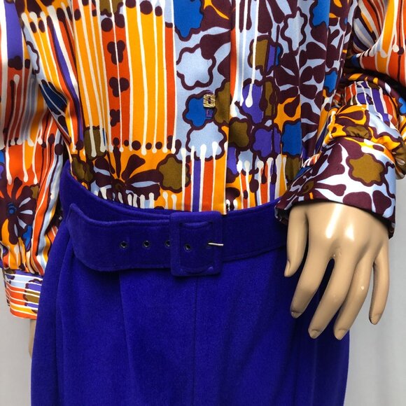 Casual Orange and Blue Maxi Dress with Notched Collar - Picture 3 of 8